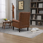 Poltrona imbottita in pelle PU, poltrona con schienale alto capitonné in stile Mid-Century con braccioli e gambe in legno massello