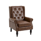 Poltrona imbottita in pelle PU, poltrona con schienale alto capitonné in stile Mid-Century con braccioli e gambe in legno massello