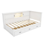 Struttura Letto ad Angolo a L con Cassetto, Libreria, Faretto LED e Porta USB