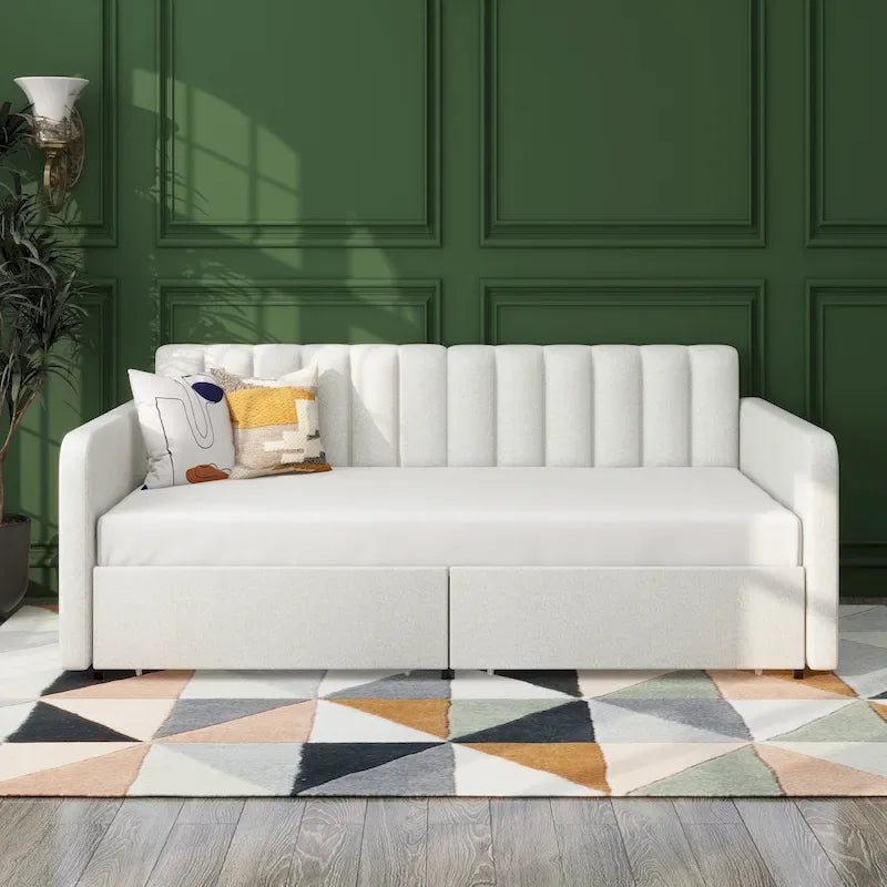 Letto da giorno doppio "Modern Velvet Twin Daybed" Epiphyllum con 2 cassetti e schienale trapuntato a coste di Christopher Knight Home