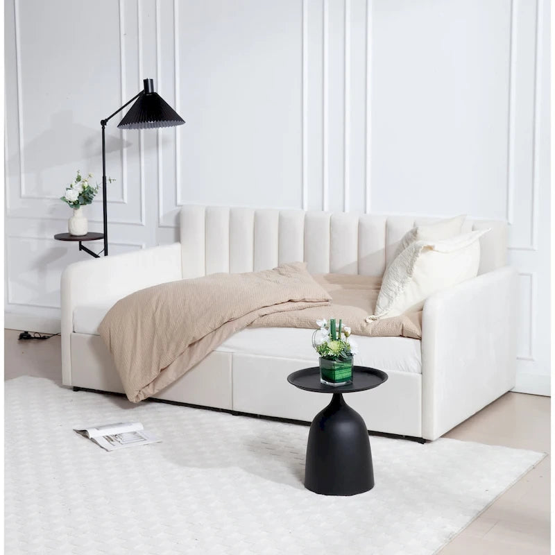 Letto da giorno doppio "Modern Velvet Twin Daybed" Epiphyllum con 2 cassetti e schienale trapuntato a coste di Christopher Knight Home