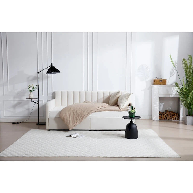 Letto da giorno doppio "Modern Velvet Twin Daybed" Epiphyllum con 2 cassetti e schienale trapuntato a coste di Christopher Knight Home