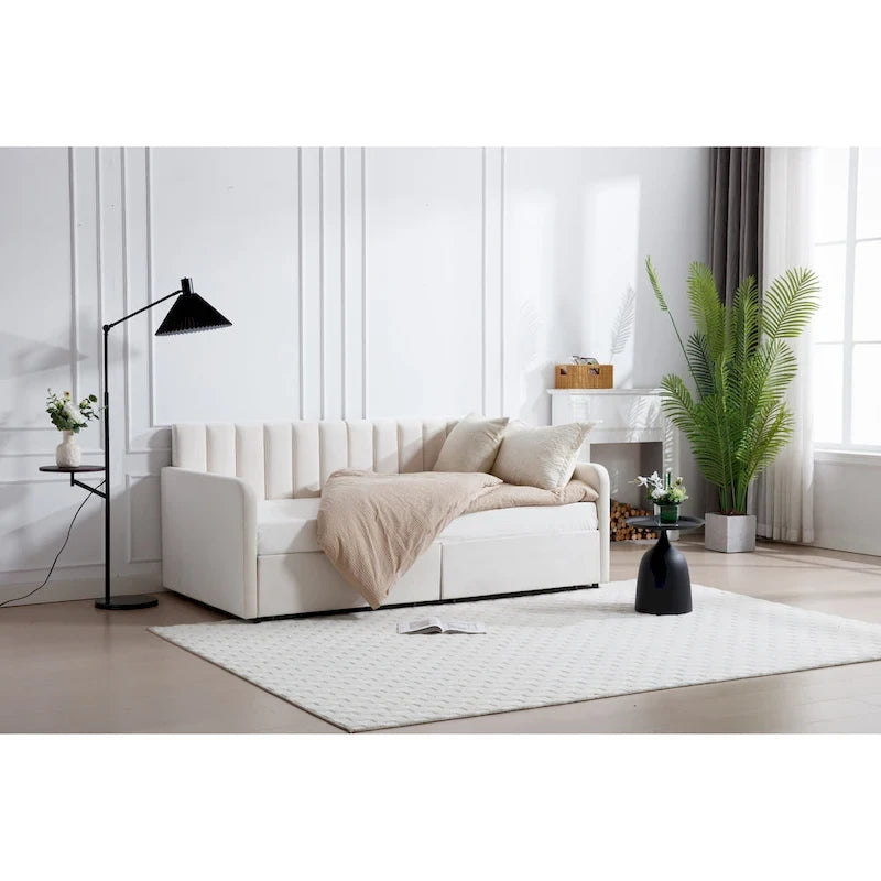 Letto da giorno doppio "Modern Velvet Twin Daybed" Epiphyllum con 2 cassetti e schienale trapuntato a coste di Christopher Knight Home