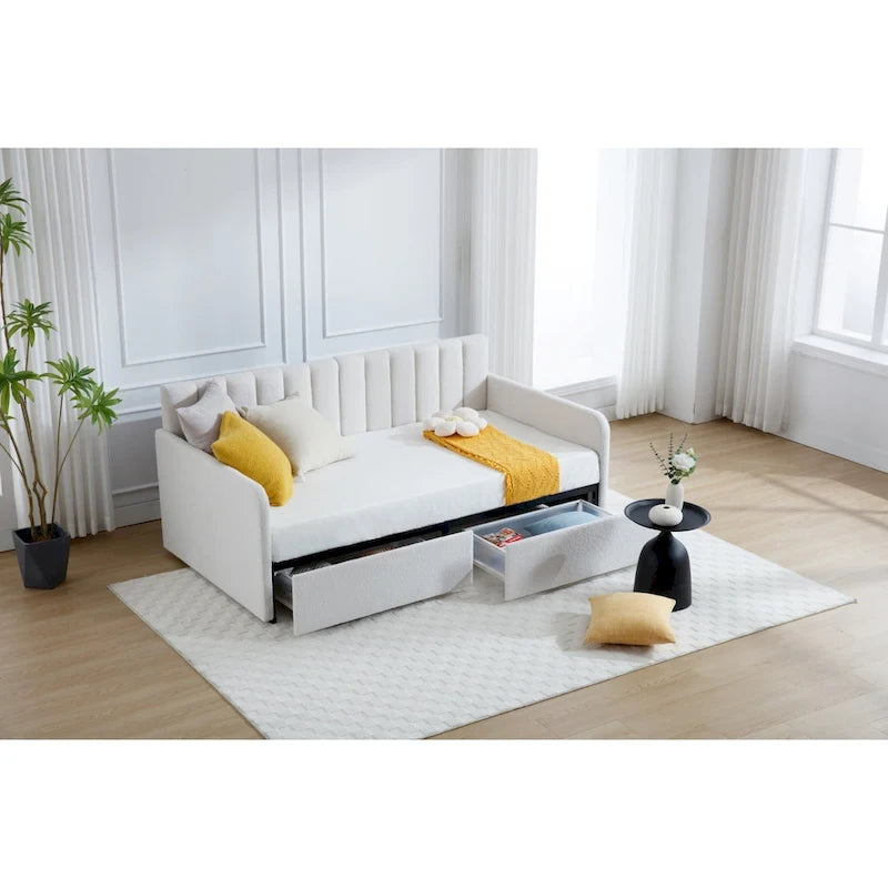 Letto da giorno doppio "Modern Velvet Twin Daybed" Epiphyllum con 2 cassetti e schienale trapuntato a coste di Christopher Knight Home