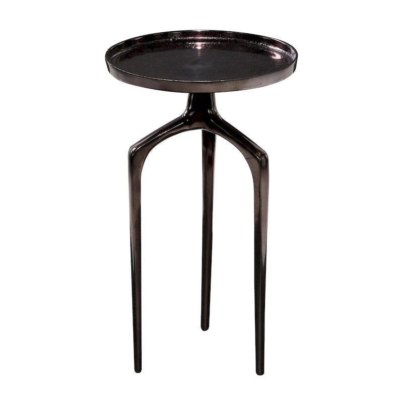Tavolino d'appoggio/laterale con vassoio in alluminio su base a treppiede - Oro, Argento o Nero - Roche River Decor