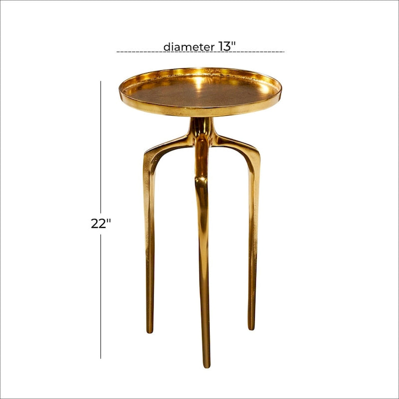 Tavolino d'appoggio/laterale con vassoio in alluminio su base a treppiede - Oro, Argento o Nero - Roche River Decor